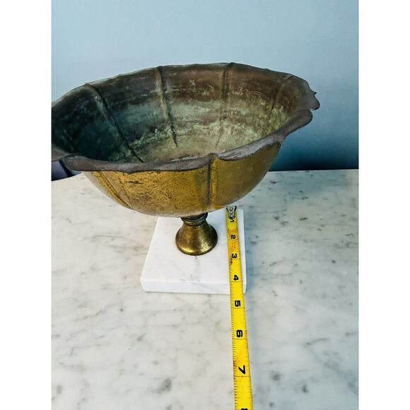 Vintage Brass 7” Compote Marble Pedestal Base Bowl Patina - Picture 5 of 10